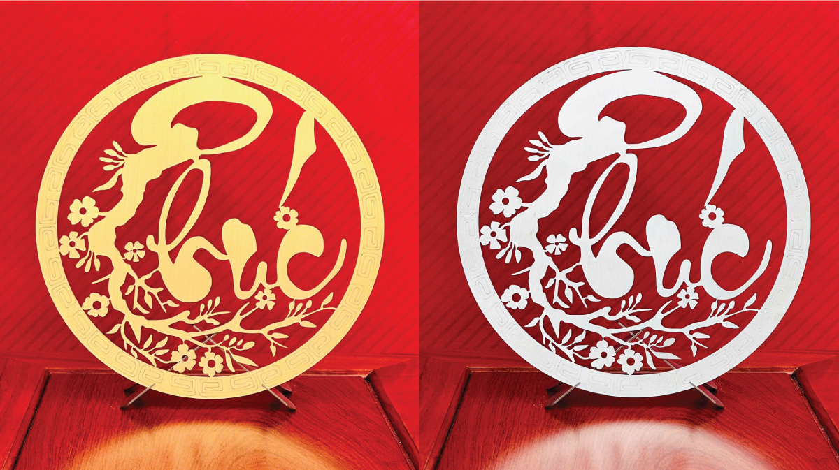 Trang chữ Phúc inox trang trí để bàn