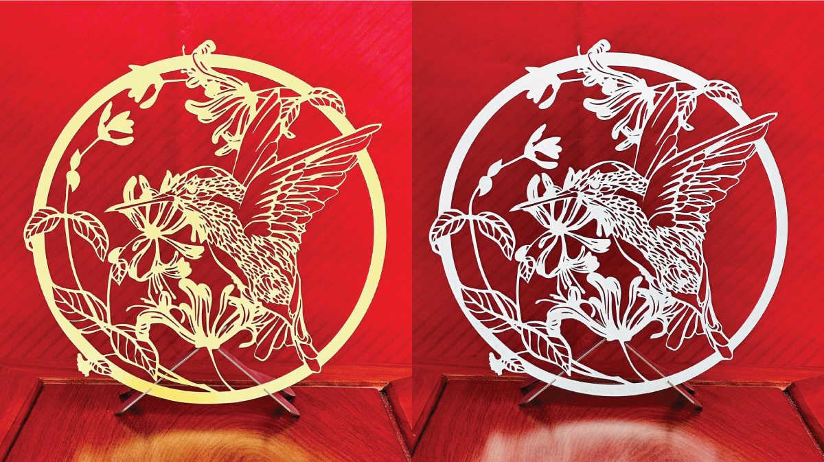 TRanh chim kiếm mồi inox để bàn, treo tường