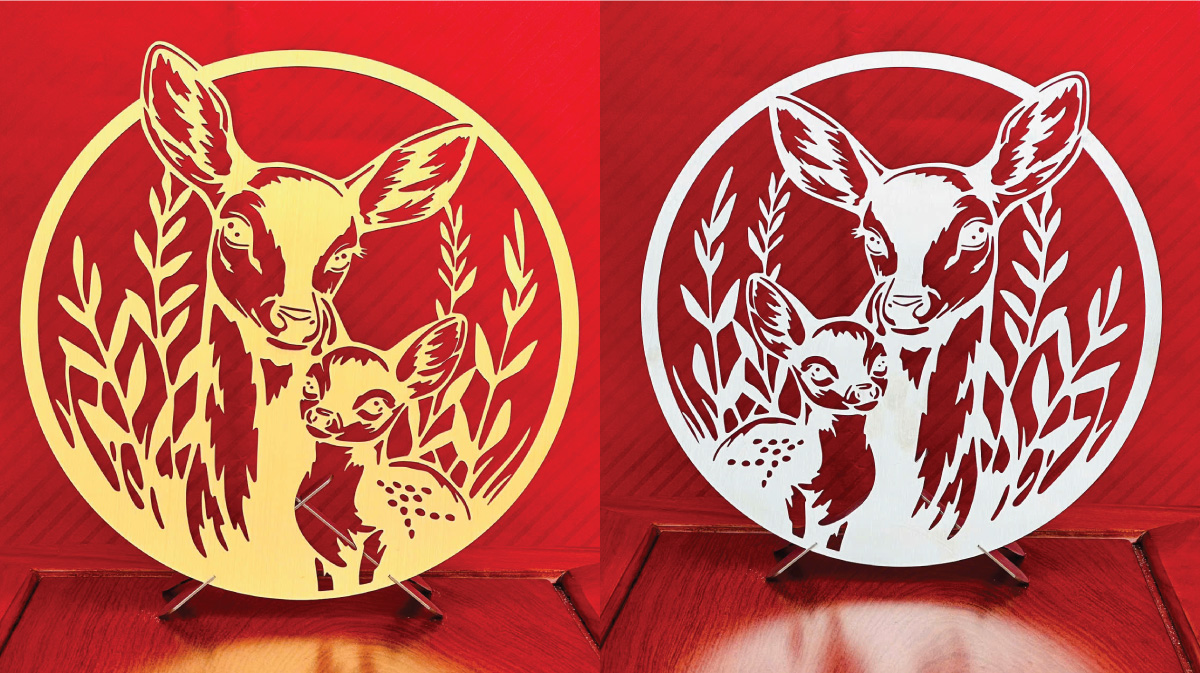 Tranh hươu sao inox để bàn