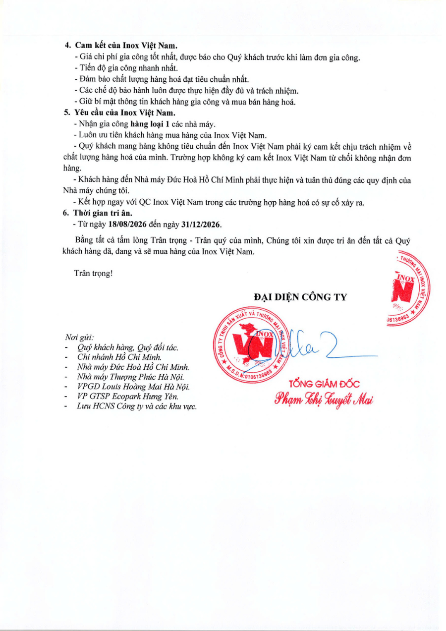 Inox Viet Nam launches customer appreciation program for processing services at Duc Hoa Ho Chi Minh Factory 2 Inox Viet Nam launches customer appreciation program for processing services at Duc Hoa Ho Chi Minh Factory